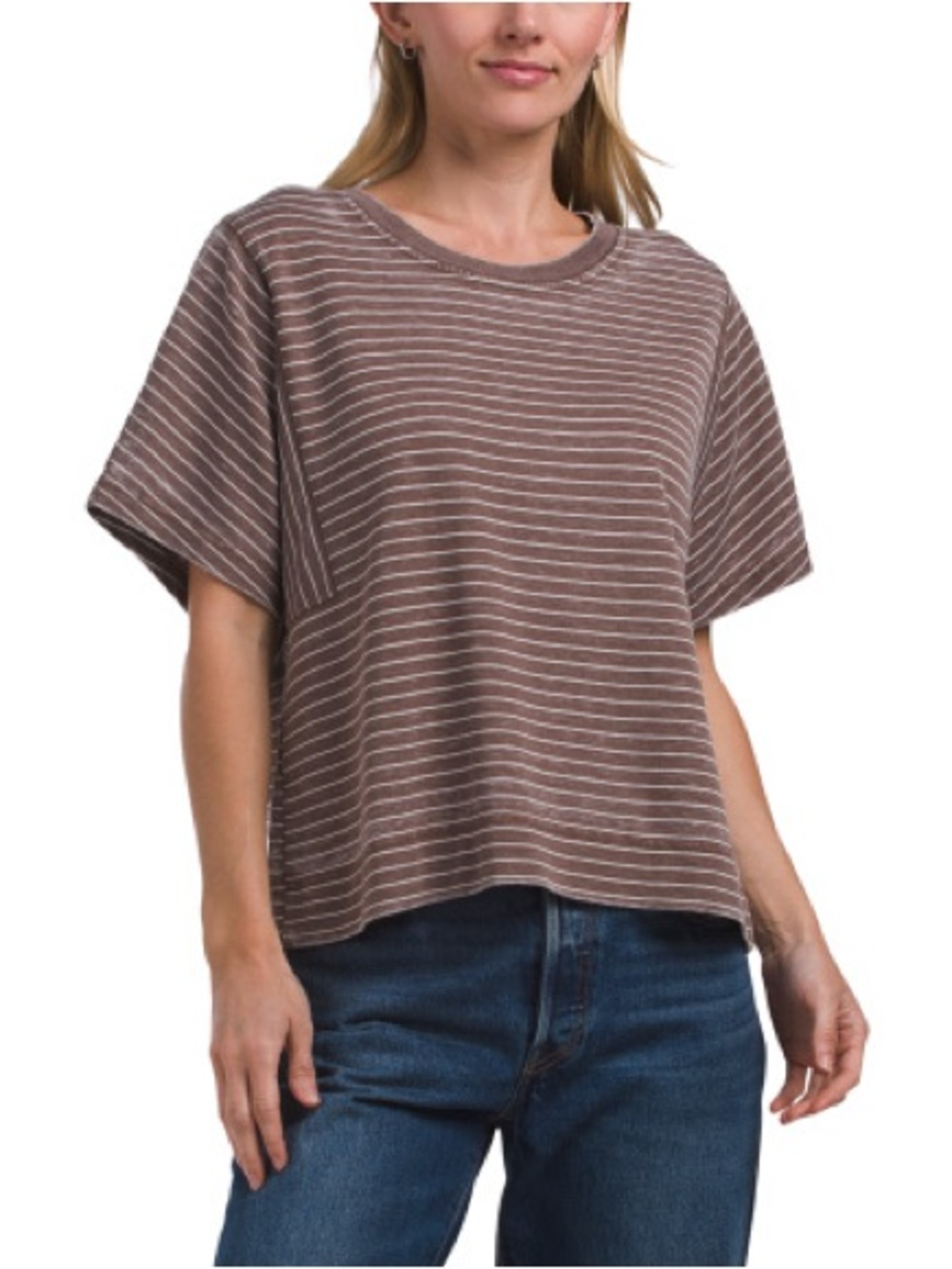 NWT Jane and Delancey Brown and White Alternating Striped Short Sleeve Tee M